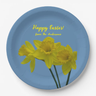 Assiettes En Carton Joyeuses Pâques Daffodiles Jaunes Plaques de papie