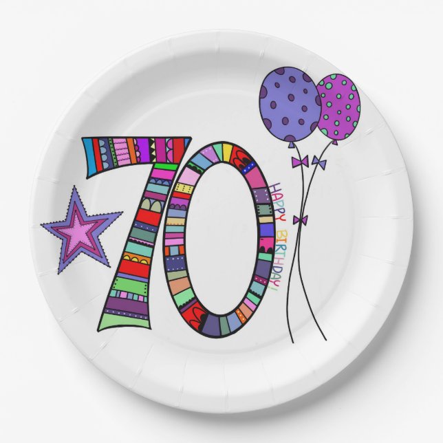 Assiettes En Carton Joyeuses plaques de papier du 70e anniversaire (Devant)
