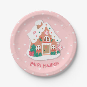 Assiettes En Carton Joyeuses Vacances Cute Rose Snowy Gingerbread Mais