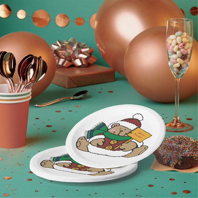 Assiettes En Carton Joyeuses vacances Ours de Noël (Créateur téléchargé)