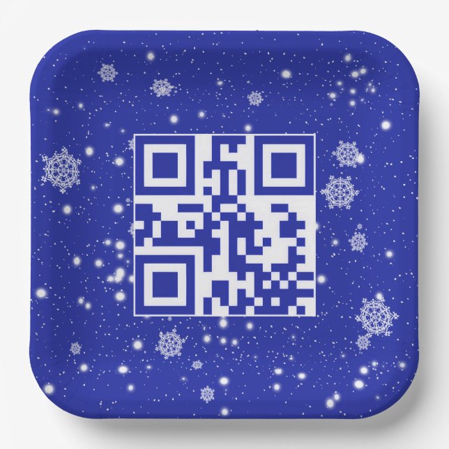 Assiettes En Carton Joyeuses Vacances QR Code sur les flocons de neige (Recto)