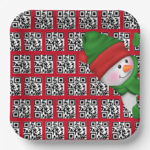 Assiettes En Carton Joyeuses Vacances QR Codes avec Snowman
