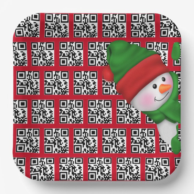 Assiettes En Carton Joyeuses Vacances QR Codes avec Snowman (Recto)