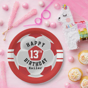 Assiettes En Carton Joyeux 00e anniversaire - Bal de football rouge
