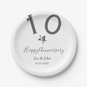 Assiettes En Carton Joyeux 10e anniversaire nom date gris métal étoile
