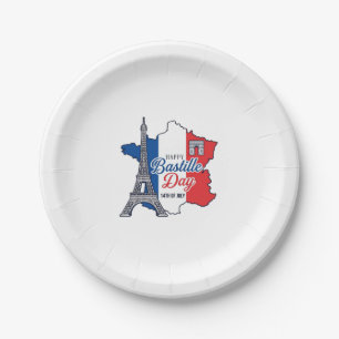 Assiettes En Carton Joyeux 14 juillet France Carte Tour Eiffel Vector_