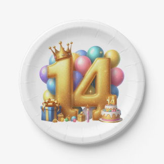 Assiettes En Carton Joyeux 14e anniversaire