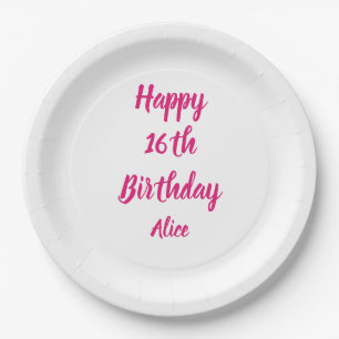 Assiettes En Carton Joyeux 16e anniversaire rose blanc Nom personnalis