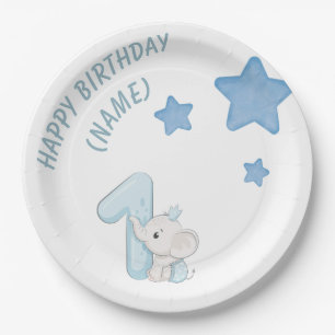 Assiettes En Carton Joyeux 1er Anniversaire Petit Garçon (Texte & Nom