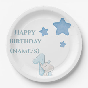 Assiettes En Carton Joyeux 1er anniversaire (texte et nom personnalisa