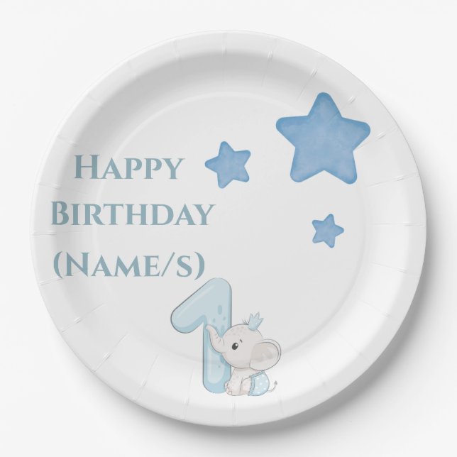 Assiettes En Carton Joyeux 1er anniversaire (texte et nom personnalisa (Devant)