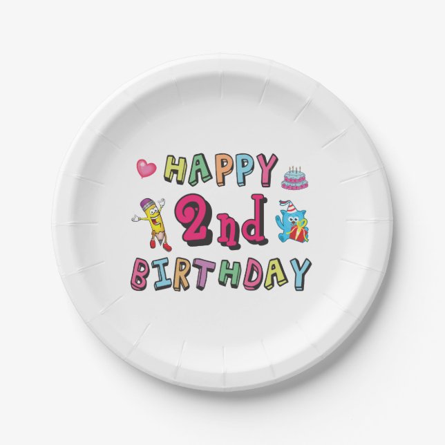 Assiettes En Carton Joyeux 2e anniversaire. 2 ans avant jour. (Devant)