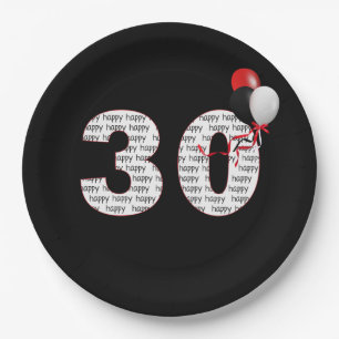 Assiettes En Carton Joyeux 30e anniversaire sur plaque de papier noir