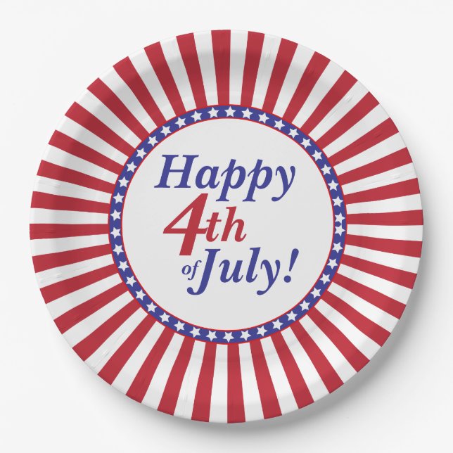 Assiettes En Carton Joyeux 4 juillet étoiles et rayures (Devant)