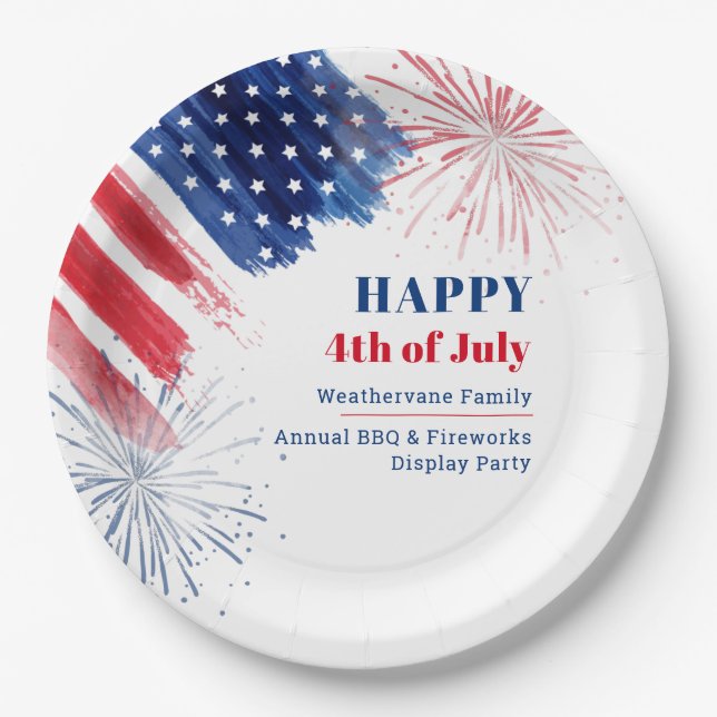 Assiettes En Carton Joyeux 4 juillet Fête de l'Indépendance USA Famill (Devant)