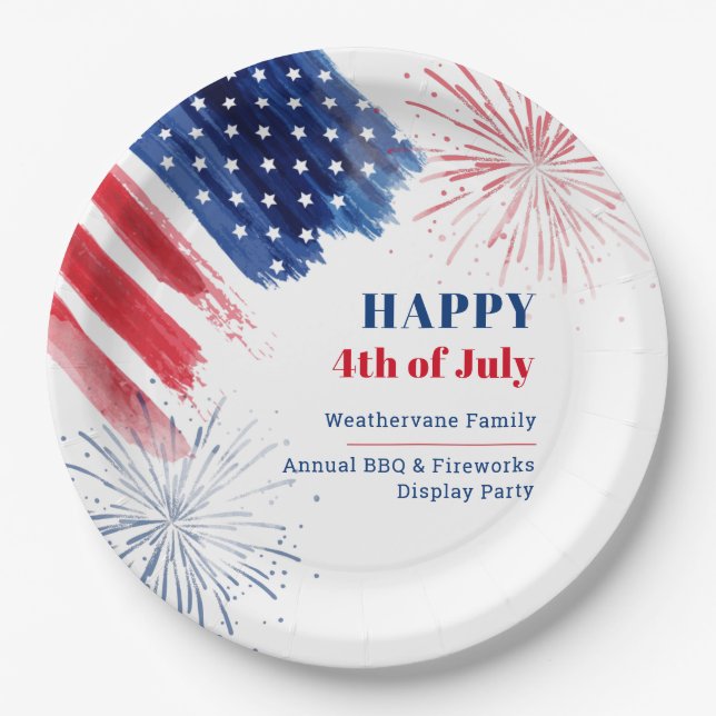 Assiettes En Carton Joyeux 4 juillet Red White et Blue Summer Party (Devant)