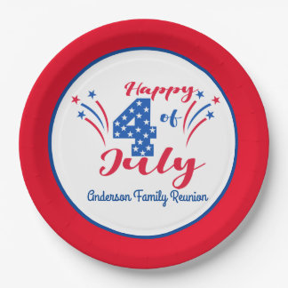 Assiettes En Carton Joyeux 4 juillet Réunion de famille Ajouter le nom