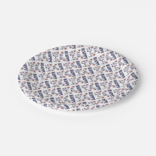 Assiettes En Carton Joyeux 4 juillet Rouge Blanc Bleu Étoiles et rayu