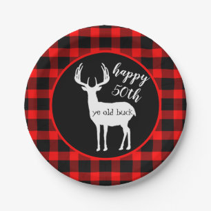 Assiettes En Carton Joyeux 50e anniversaire Buck Buffalo Plaid