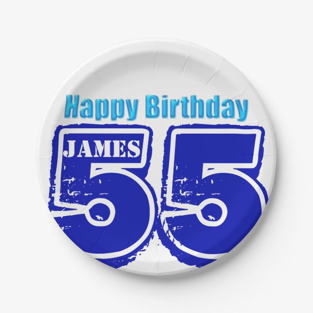 Assiettes En Carton Joyeux 55e anniversaire Plaque de papier personnal (Devant)