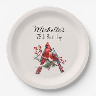 Assiettes En Carton Joyeux 75e anniversaire aux Cardinals rouges
