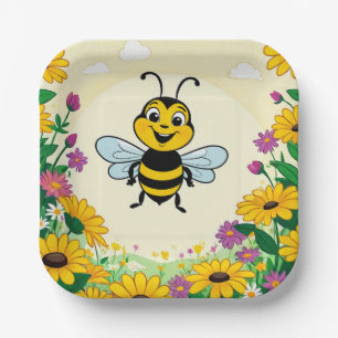 Assiettes En Carton Joyeux Abeille En Fleurs Colorées
