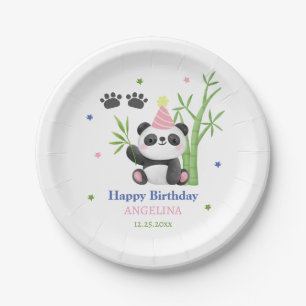 Assiettes En Carton Joyeux anniversaire au panda en bambou mignon
