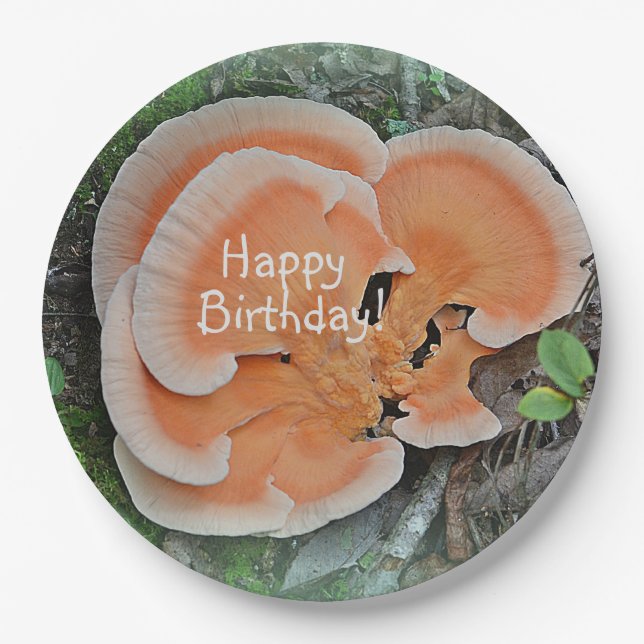 Assiettes En Carton Joyeux anniversaire aux champignons (Devant)