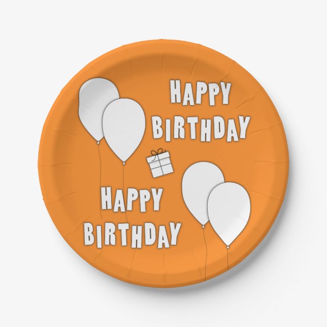 Assiettes En Carton Joyeux Anniversaire Avec Ballons Orange Arrière -  (Devant)
