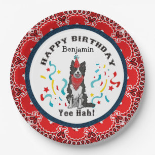 Assiettes En Carton Joyeux anniversaire avec votre frontière Collie Ro