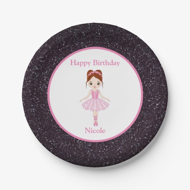 Assiettes En Carton Joyeux anniversaire Ballerina Black Sparkle (Devant)