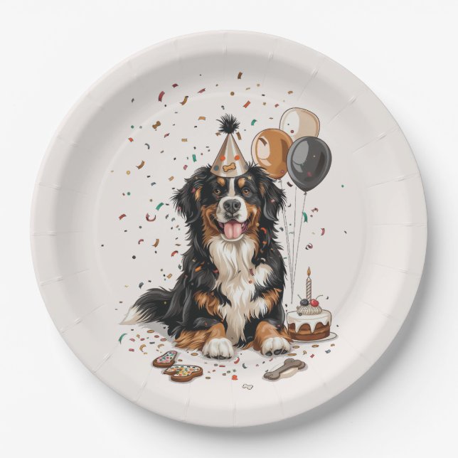 Assiettes En Carton Joyeux anniversaire Bernese Mountain Dog (Devant)