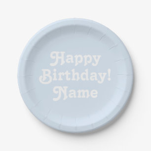 Assiettes En Carton Joyeux Anniversaire bleu clair personnalisé Nom et