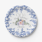 Joyeux Anniversaire Bleu Flore Blanc Plaque de pap