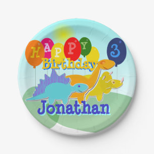 Assiettes En Carton Joyeux Anniversaire Caricature Dinosaures Ballons