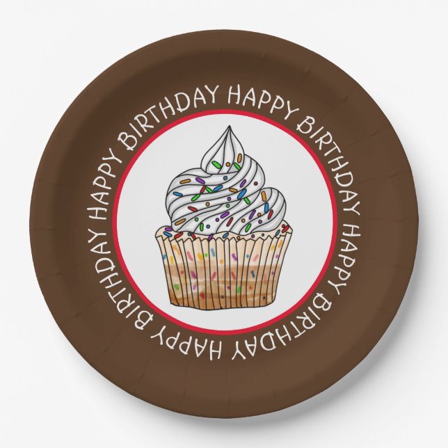 Assiettes En Carton Joyeux Anniversaire Cartoon Vanilla Cupcake (Devant)