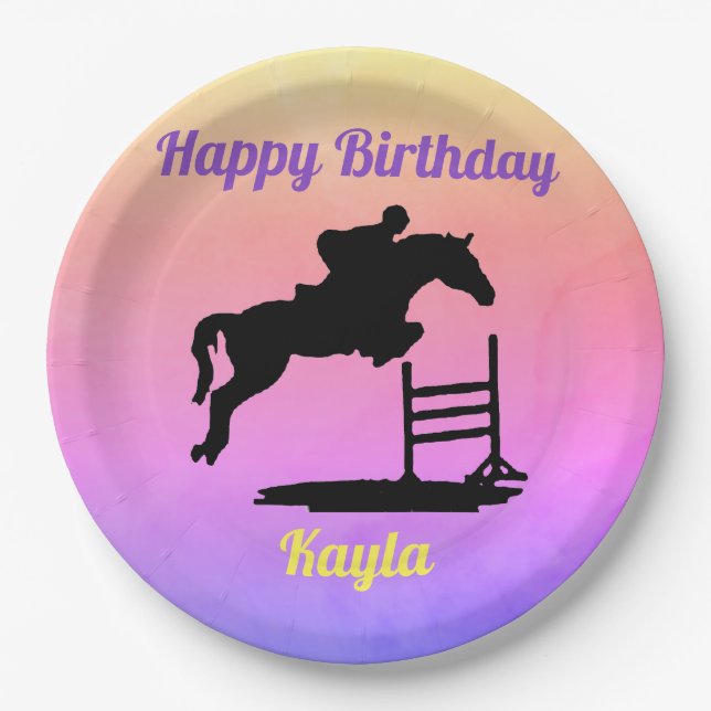 Assiettes En Carton Joyeux Anniversaire Chasseur Cheval Jumper Equestr (Devant)