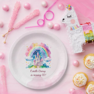 Assiettes En Carton Joyeux Anniversaire Château Rose pour Filles Conte