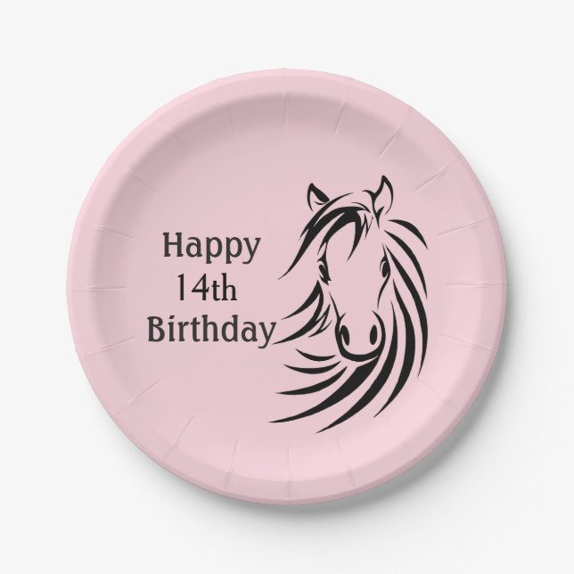 Assiettes En Carton Joyeux Anniversaire Cheval avec âge pour fille (Devant)
