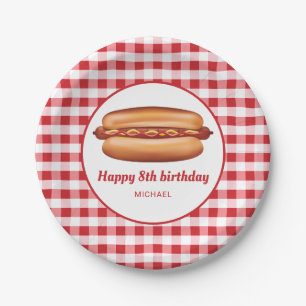 Assiettes En Carton Joyeux Anniversaire Chien Chaud Sur Motif Vichy Ro