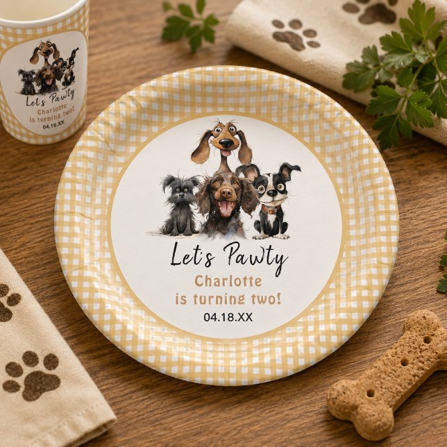Assiettes En Carton Joyeux Anniversaire Chien Let's Pawty (Dog Let's Pawty Birthday Paper Plates)