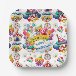 Assiettes En Carton Joyeux Anniversaire Clowns de Cirque