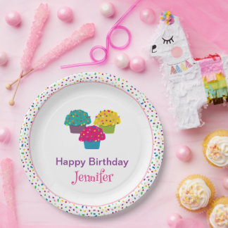 Assiettes En Carton Joyeux Anniversaire Cupcake Glaçage Fantaisiste