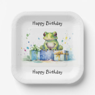 Assiettes En Carton Joyeux Anniversaire Cute Grenouille verte avec cad