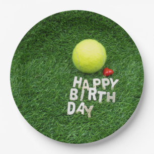 Assiettes En Carton Joyeux anniversaire de tennis avec coeur d'amour