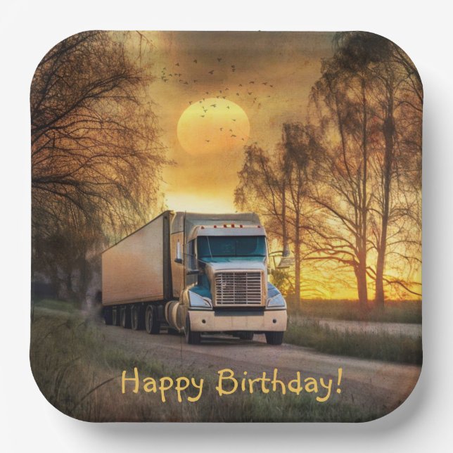 Assiettes En Carton Joyeux anniversaire du camionneur (Recto)