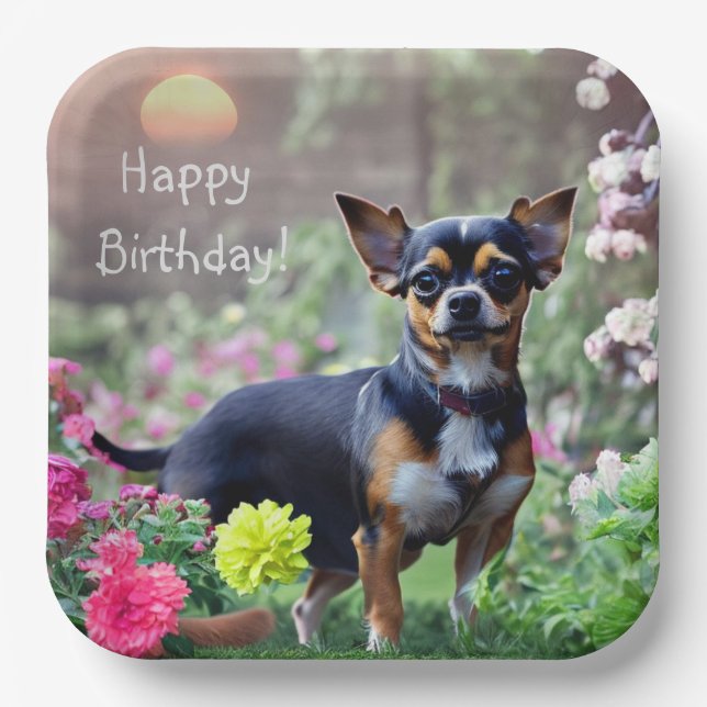 Assiettes En Carton Joyeux anniversaire du Chihuahua (Recto)