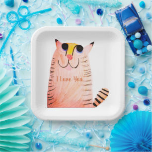 Assiettes En Carton Joyeux Anniversaire Enfant Chat Tigré Orange Dessi