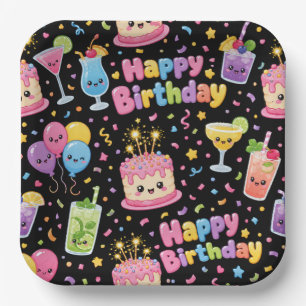 Assiettes En Carton Joyeux Anniversaire Fête d'Art Kawaii