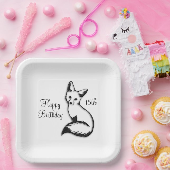 Assiettes En Carton Joyeux anniversaire Fox w Age (Fête)